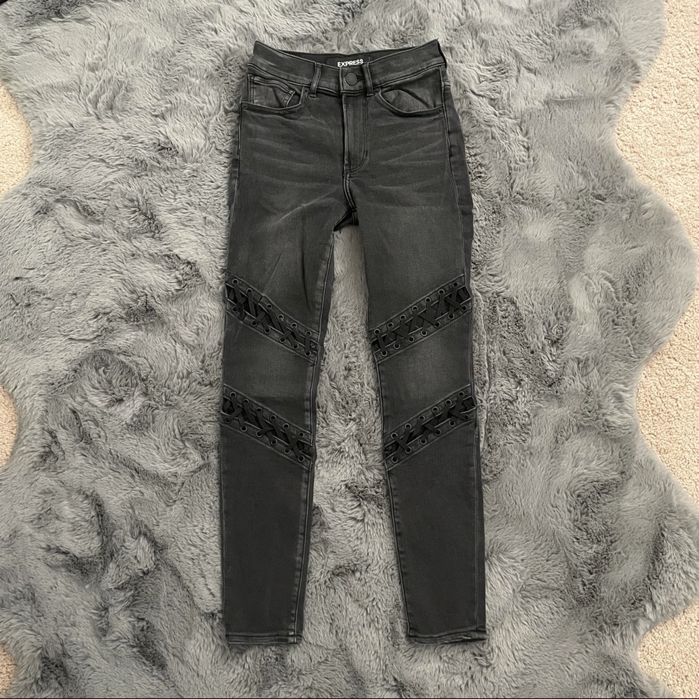 Express Black Denim Lace Up Detail Jeans